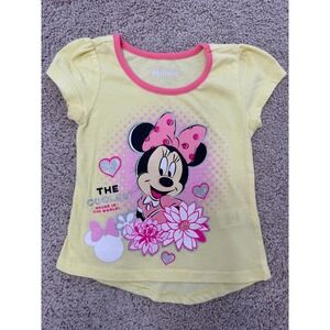 Disney Minnie Mouse Girls Yellow Graphic T-Shirt Puff Sleeve Size 5 RN16435